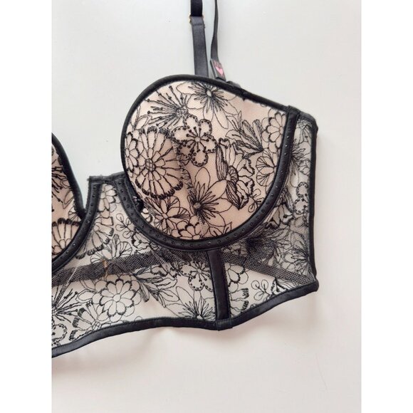 NWT VICTORIA'S SECRET Very Sexy Floral Embroidered Push-Up Bustier Bra, Size 32D - Picture 3 of 16